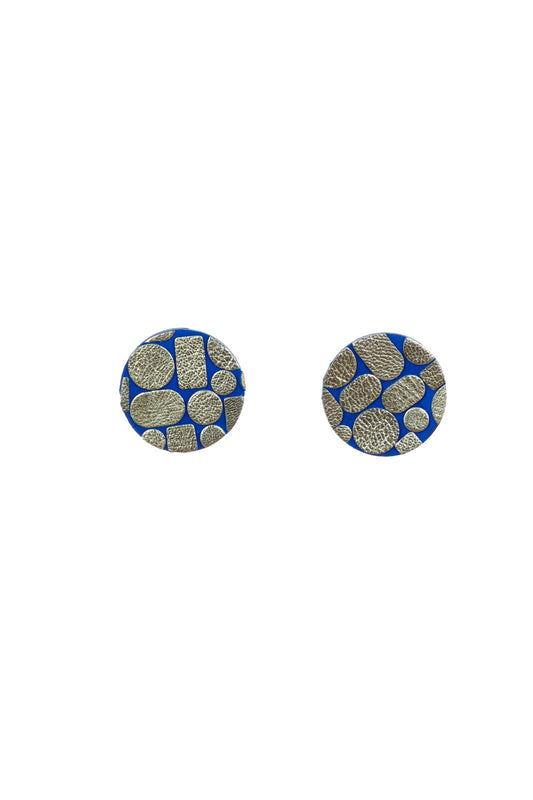 Cercei Cerc (3.5 cm) - Mozaic Auriu + Albastru