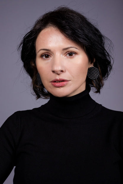 Cercei cerc (3CM) - Negru cu picatele argintii