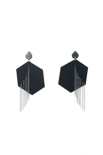 Cercei Hexagon cu lanturi - Negru