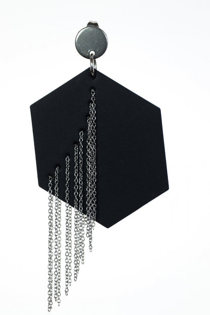 Cercei Hexagon cu lanturi - Negru