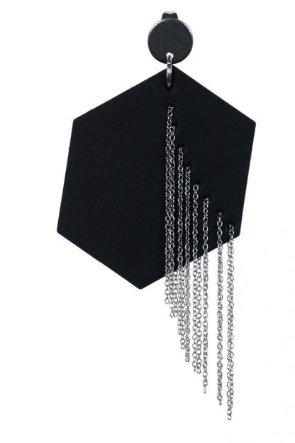 Cercei Hexagon cu lanturi - Negru