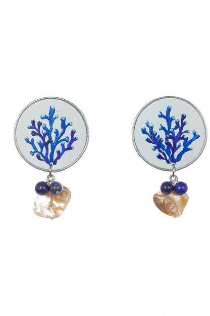 Cercei pictati manual - Coral albastru + Lapis Lazuli