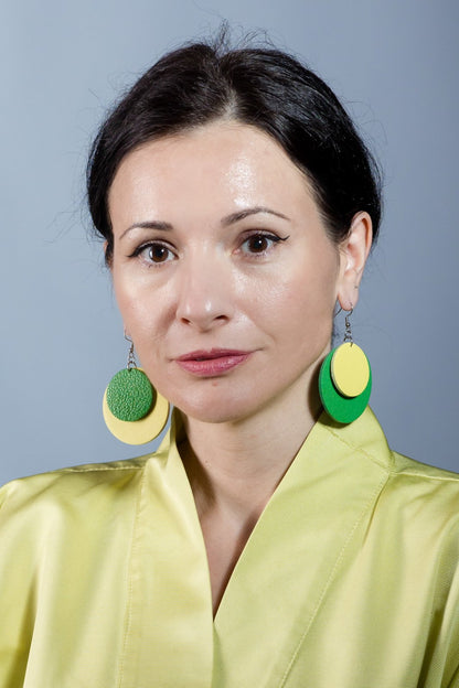 Cercei cercuri - Verde + Galben-verde