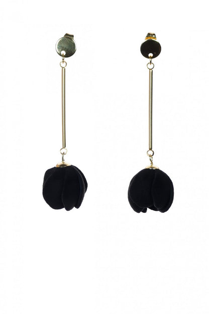 Cercei model floral din piele - Negru