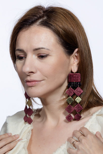 Cercei Confetti - Burgundy + Auriu