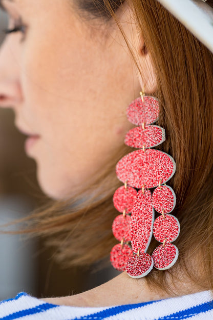 Cercei Confetti - Rosu cu sclipici