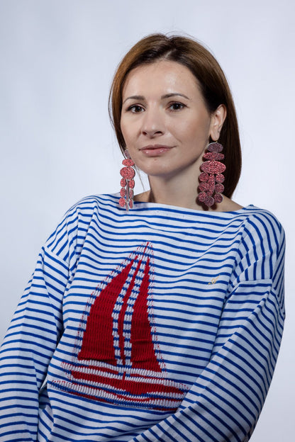 Cercei Confetti - Rosu cu sclipici