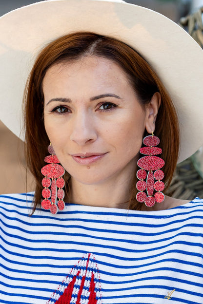 Cercei Confetti - Rosu cu sclipici