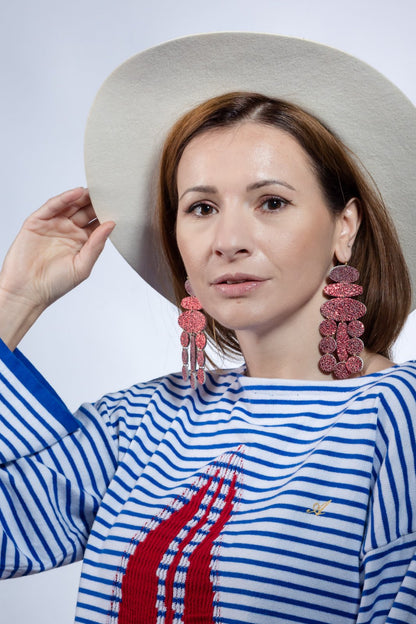 Cercei Confetti - Rosu cu sclipici