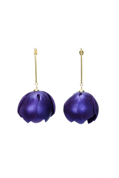 Cercei din piele mov sidefat