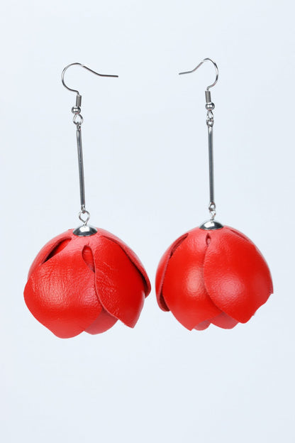 Cercei din piele - Rosu-Corai