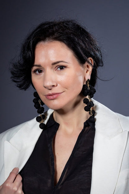 Cercei Ecouri Florale - Negru