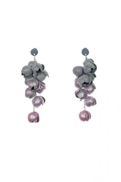 Cercei Ecouri Florale - Gri + Lila metalizat