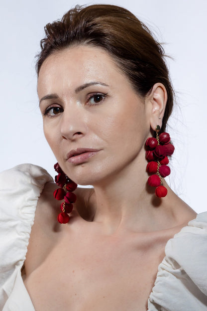 Cercei Ecouri Florale - Rosu + Burgundy