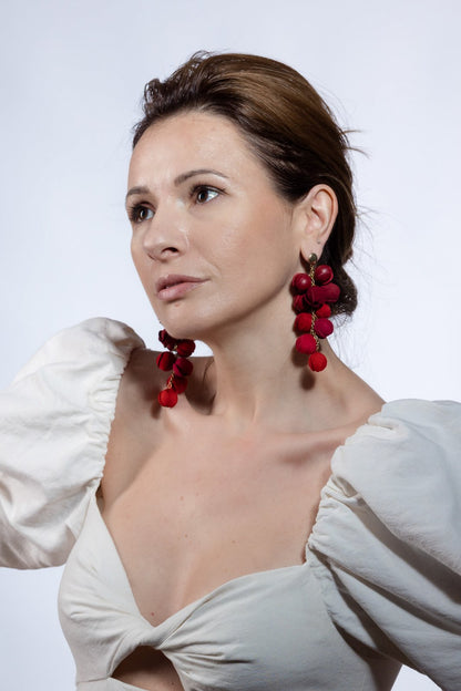 Cercei Ecouri Florale - Rosu + Burgundy