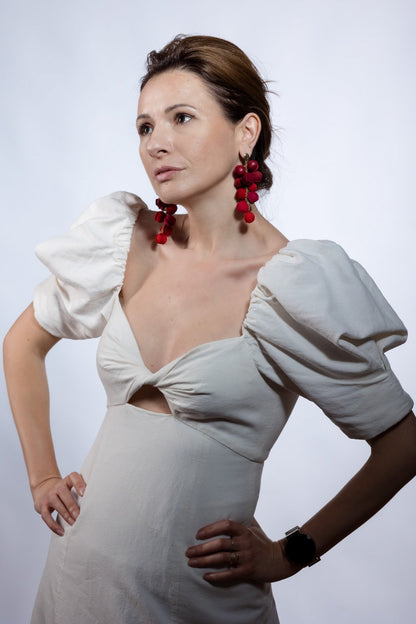 Cercei Ecouri Florale - Rosu + Burgundy