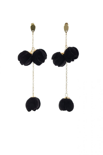 Cercei model floral din piele - Negru