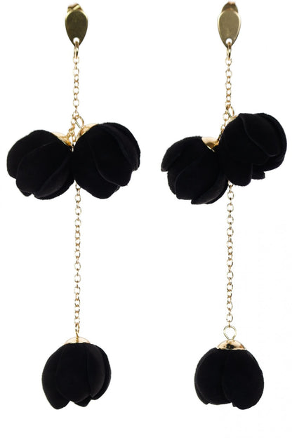 Cercei model floral din piele - Negru