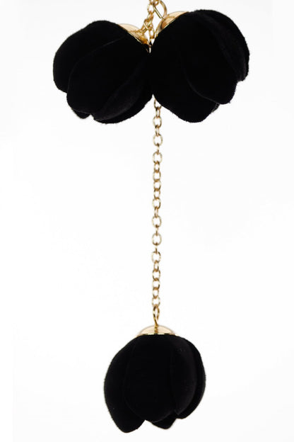 Cercei model floral din piele - Negru