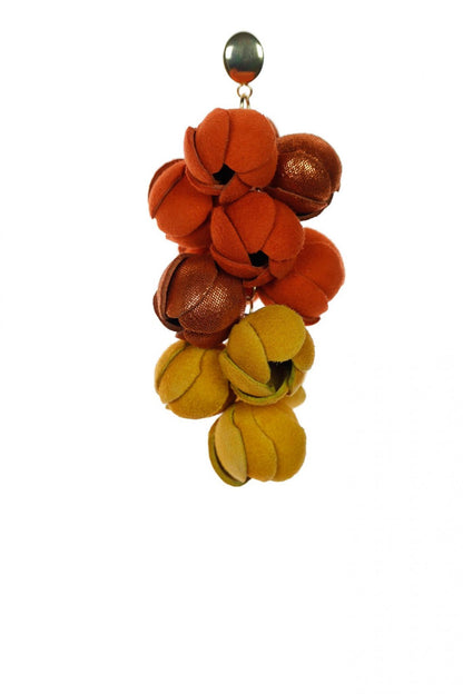 Cercei Ecouri Florale - Portocaliu + Galben + Cupru cu sclipici