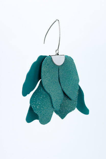 Cercei floare mare - Verde cu sclipici