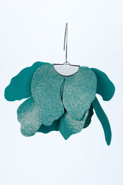 Cercei floare mare - Verde cu sclipici