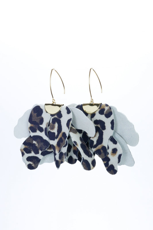 Large flower earrings - White animal print