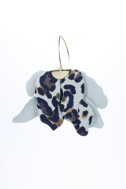 Cercei floare mare - Animal print alb