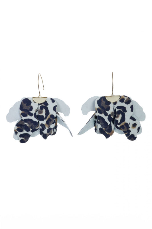 Cercei floare mare - Animal print alb
