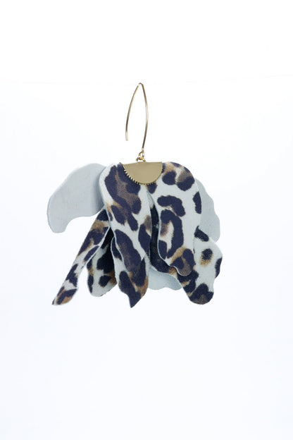 Cercei floare mare - Animal print alb