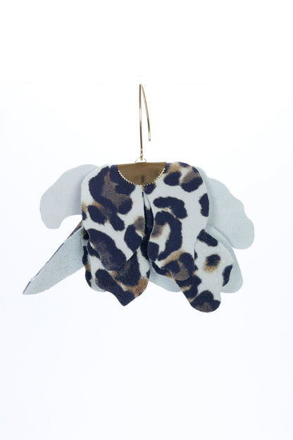 Cercei floare mare - Animal print alb