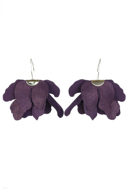 Cercei floare mare - Pruna cu sclipici