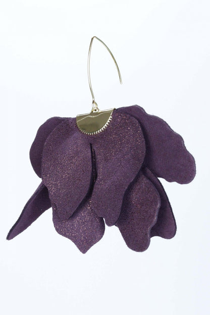 Cercei floare mare - Pruna cu sclipici