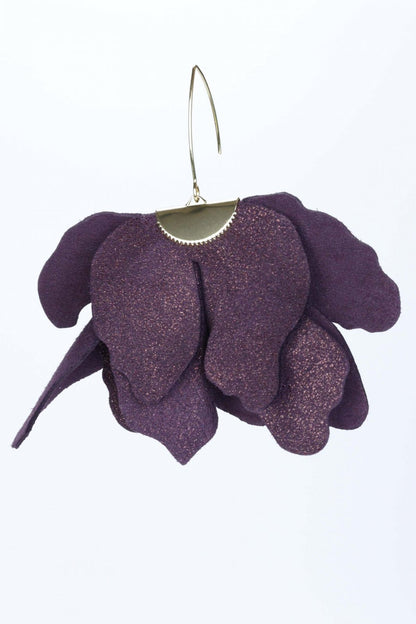 Cercei floare mare - Pruna cu sclipici