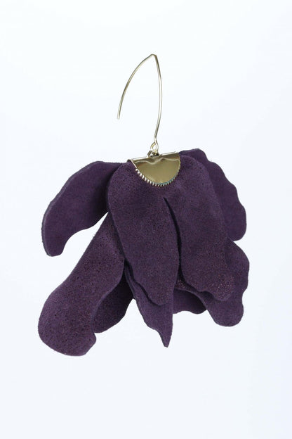 Cercei floare mare - Pruna cu sclipici