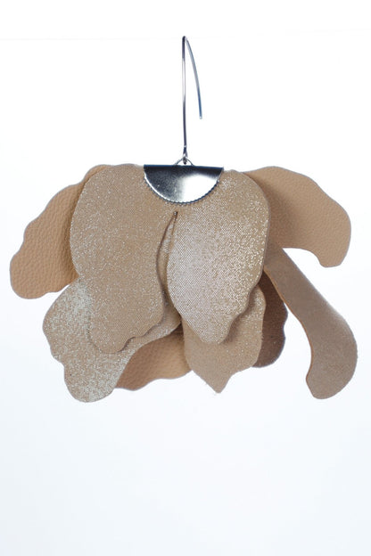 Cercei floare mare - Bej cu sclipici