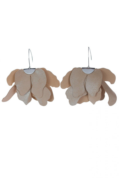 Cercei floare mare - Bej cu sclipici