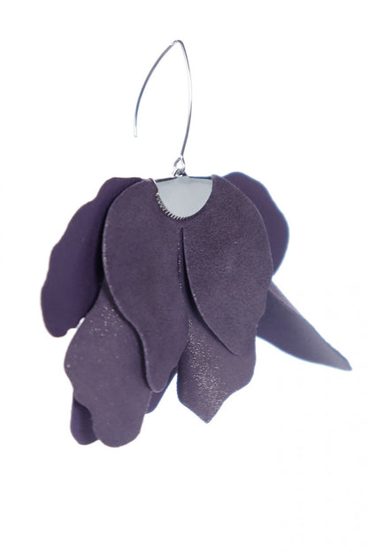 Cercei floare mare - Liliac cu sclipici