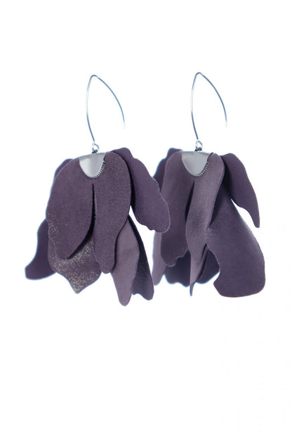 Cercei floare mare - Liliac cu sclipici