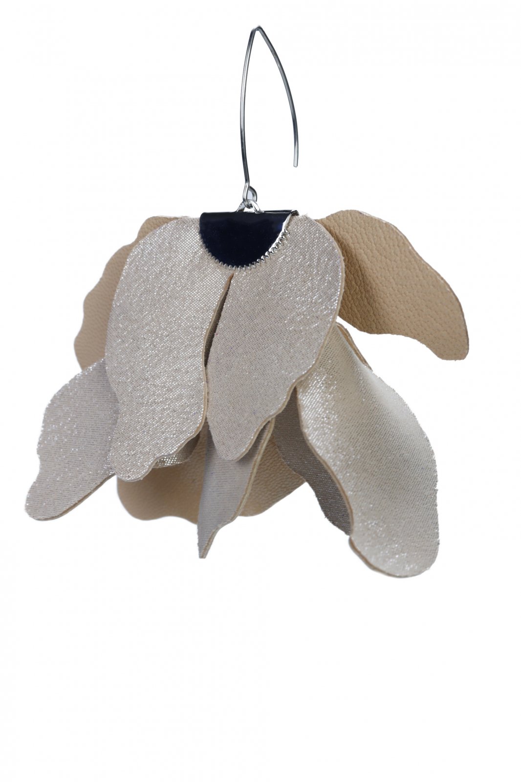 Large flower earrings - Nude with glitter