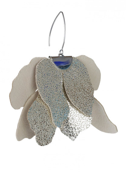 Cercei floare mare - Argintiu cu sclipici 2