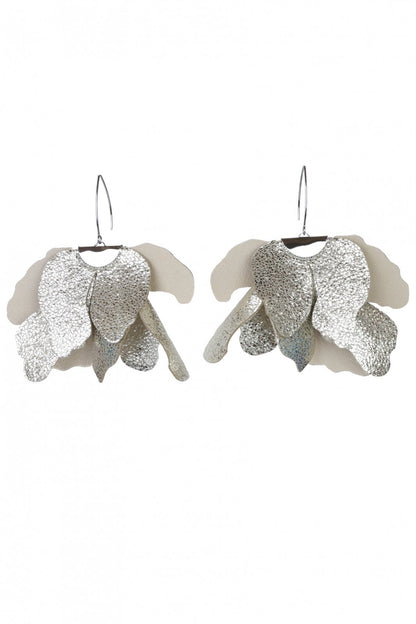 Cercei floare mare - Argintiu cu sclipici 2