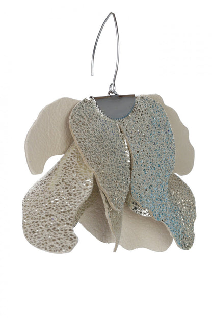 Cercei floare mare - Argintiu cu sclipici 2