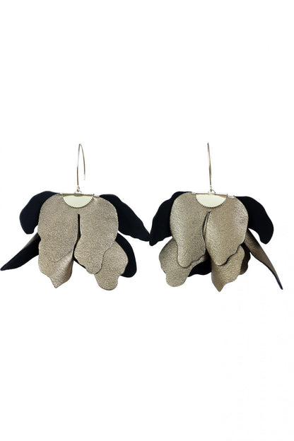 Cercei floare mare - Duo negru cu auriu