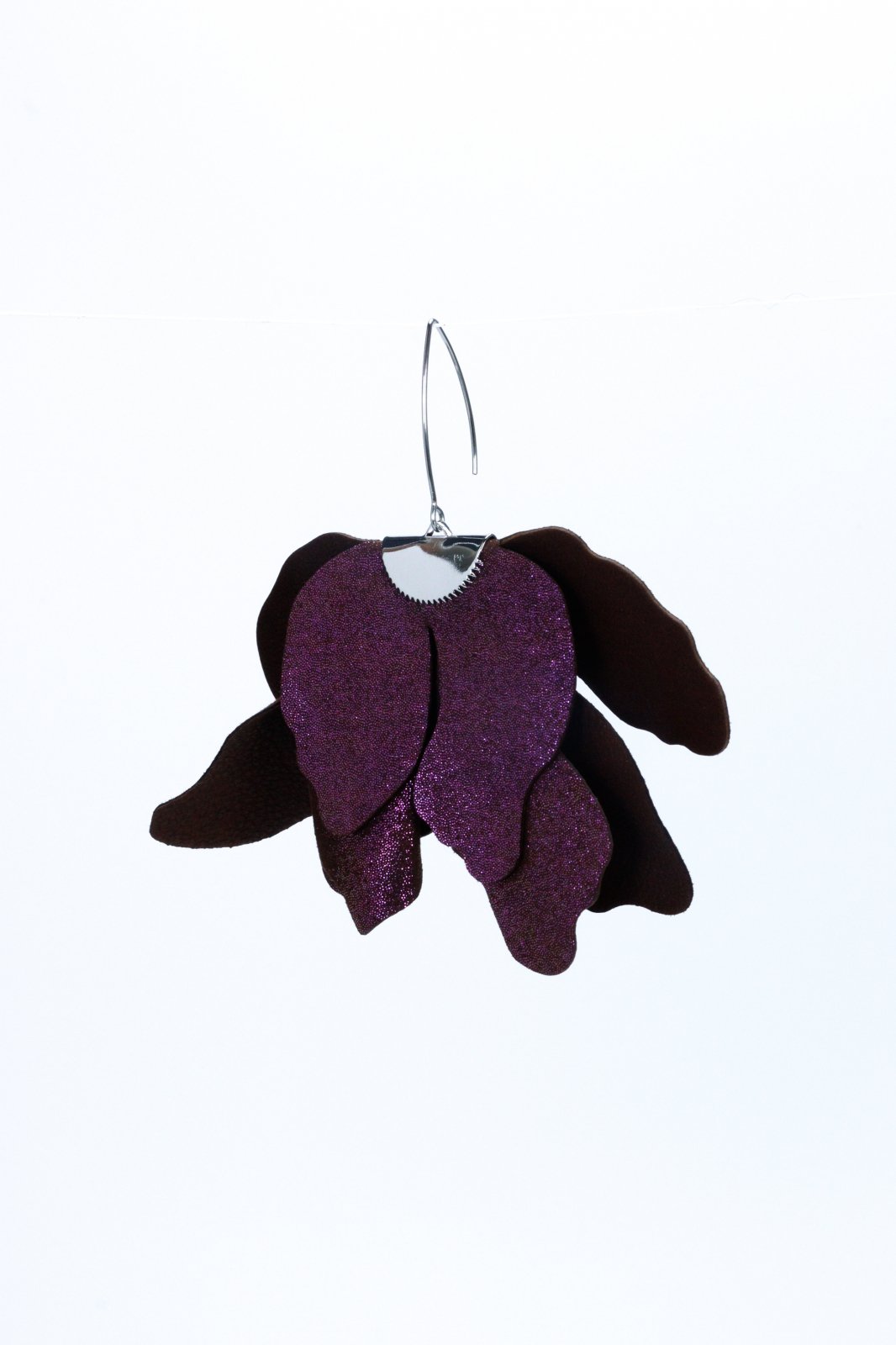 Large flower earrings - Brown with purple glitter