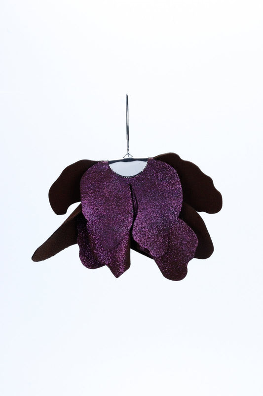Large flower earrings - Brown with purple glitter