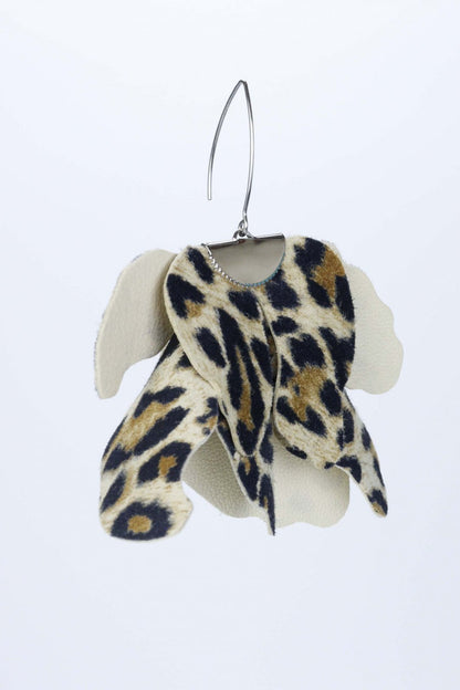 Cercei floare mare - Animal print beige