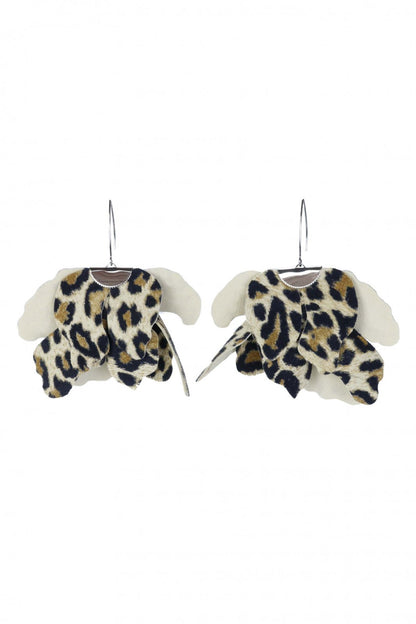 Cercei floare mare - Animal print beige
