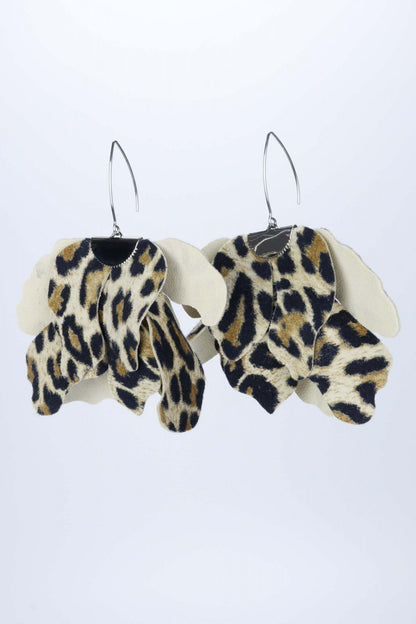 Cercei floare mare - Animal print beige