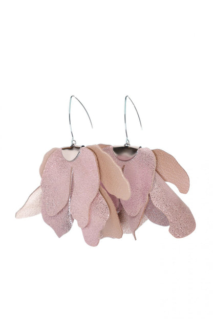 Cercei floare mare - Roz sidefat vopsit manual